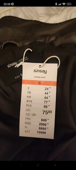 Geaca Sinsey gri, nouă eticheta, pană în talie