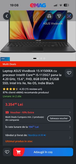 Laptop ASUS VivoBook 15 X1500EA garantie ian 2025