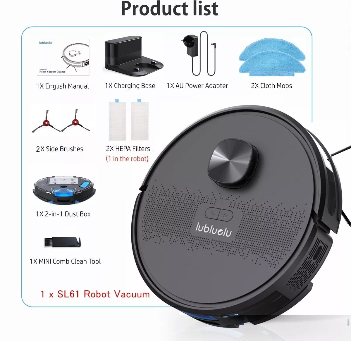 Lubluelu SL61 WIFI робот прахосмукачка и моп 4000Pa LiDAR Навигационно
