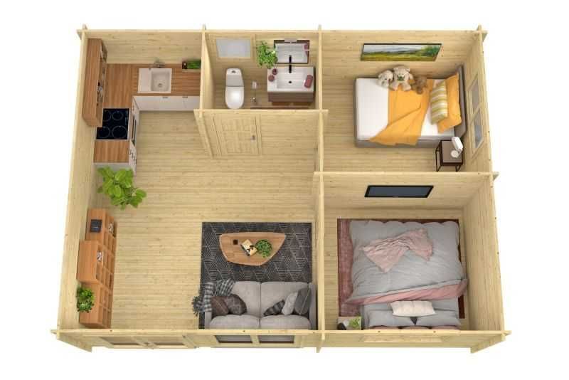 Casuta modulara din lemn "MODERNA", pereti 44mm, suprafata 34,9mp