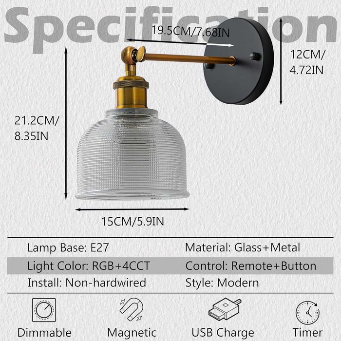 Комплект от 2 стенни лампи FTL, зареждащи се крушки и дистанционно