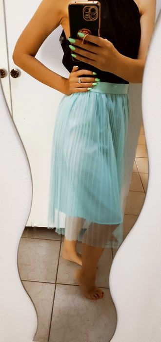 Fustă din tul cu talie înaltă - verde mentă