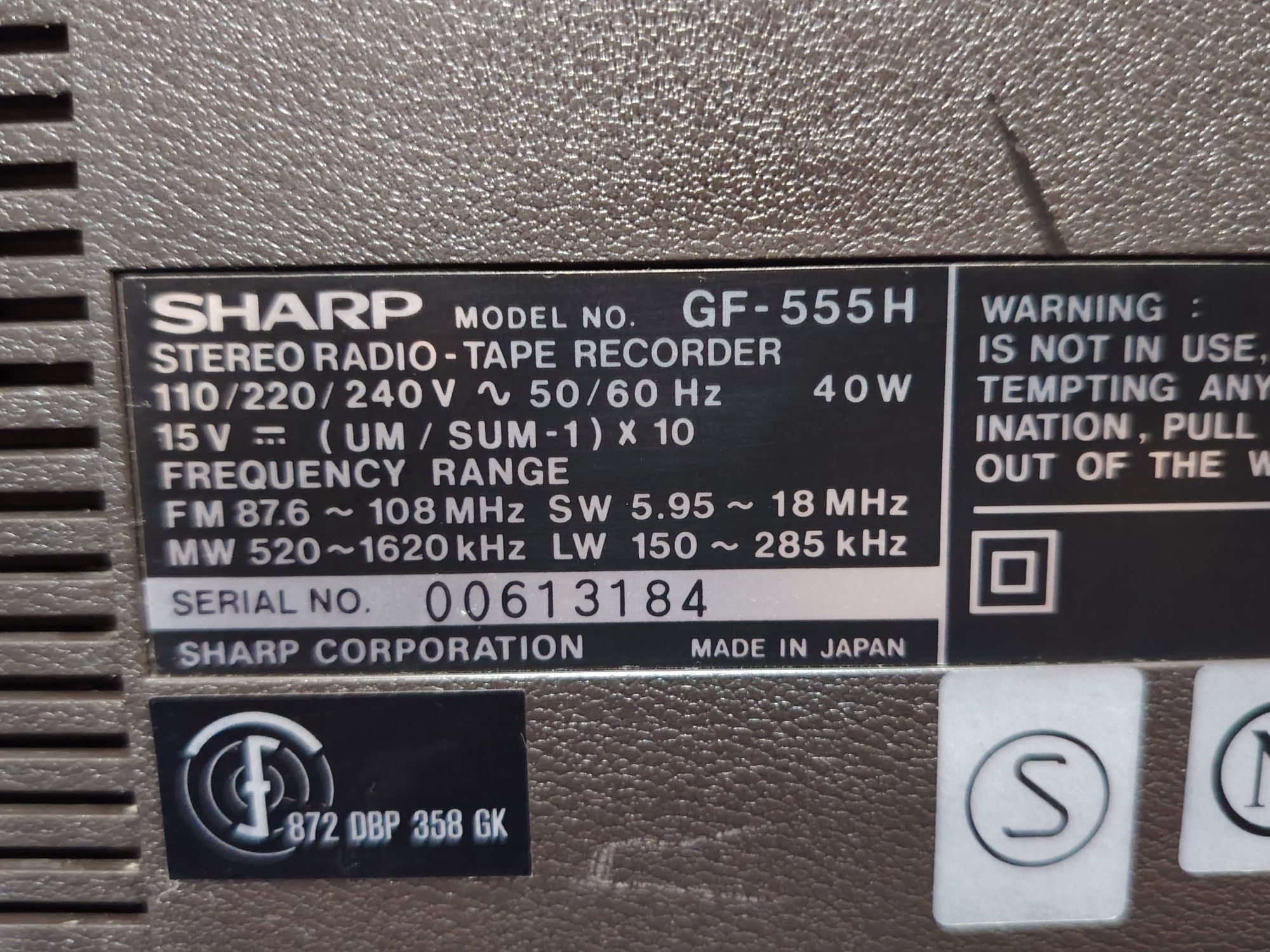 SHARP GF-555 radio casetofon dublu portabil