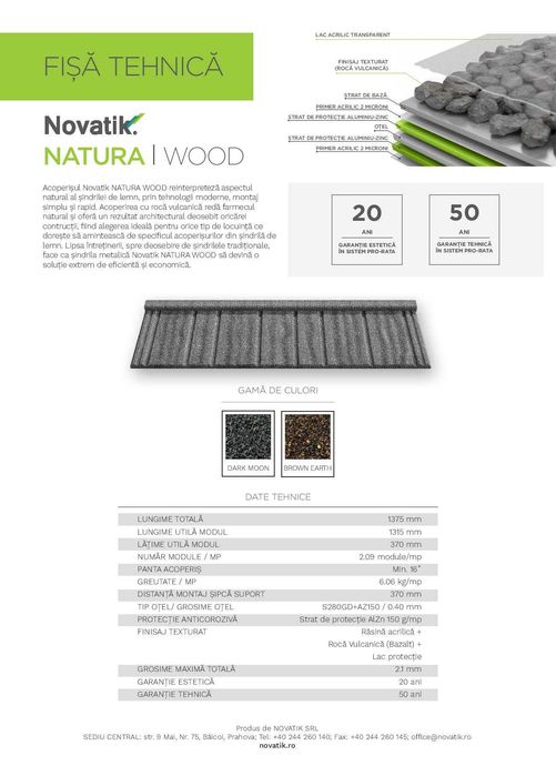 Tigla metalica  cu roca vulcanica Novatik NATURA - dealer autorizat