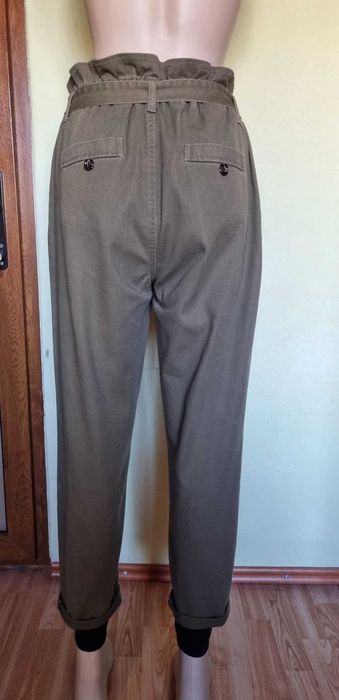Jeansi verde army, talie inalta, elastica, marimea 46, bumbac 100 %