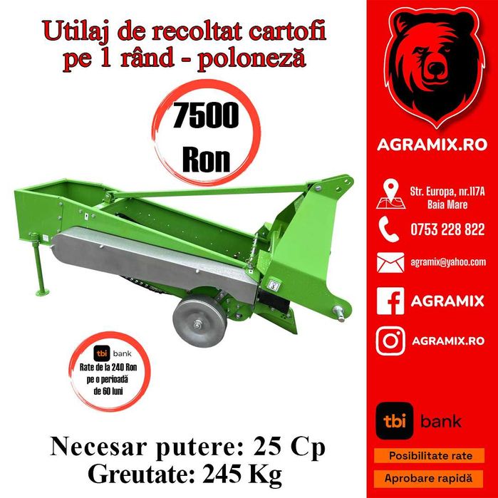 Utilaj de recoltat cartofi pe 1 rand polonez-evacuare spate