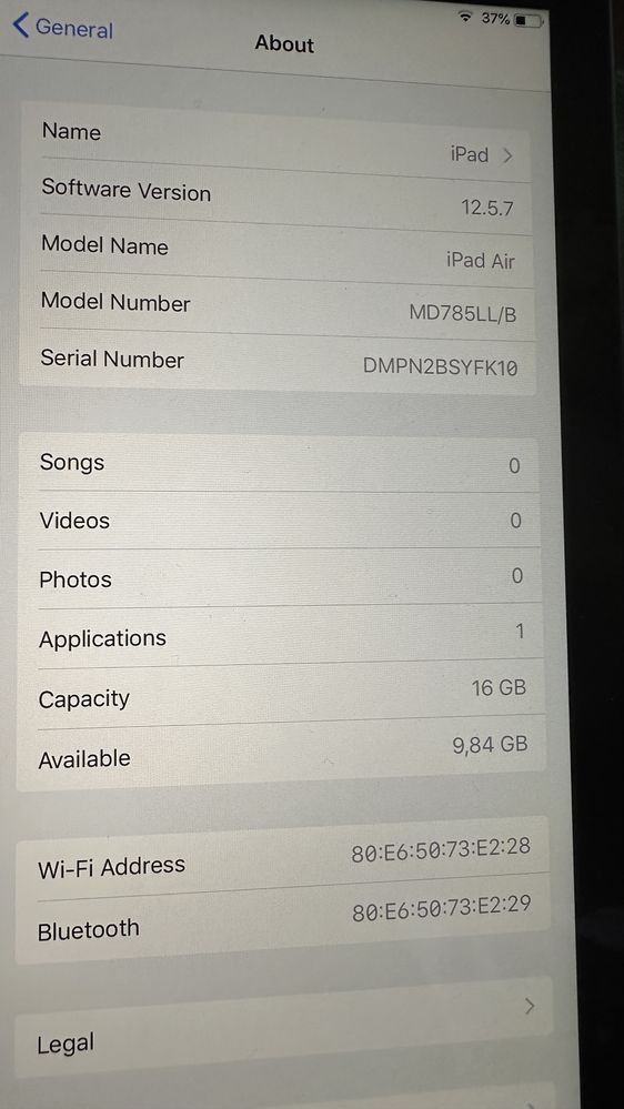 Ipad Air 1 gen , Wi Fi ,16 gb