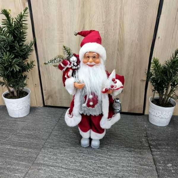 Голям Дядо Коледа с червено палто , торба и фенер, 70х25 см