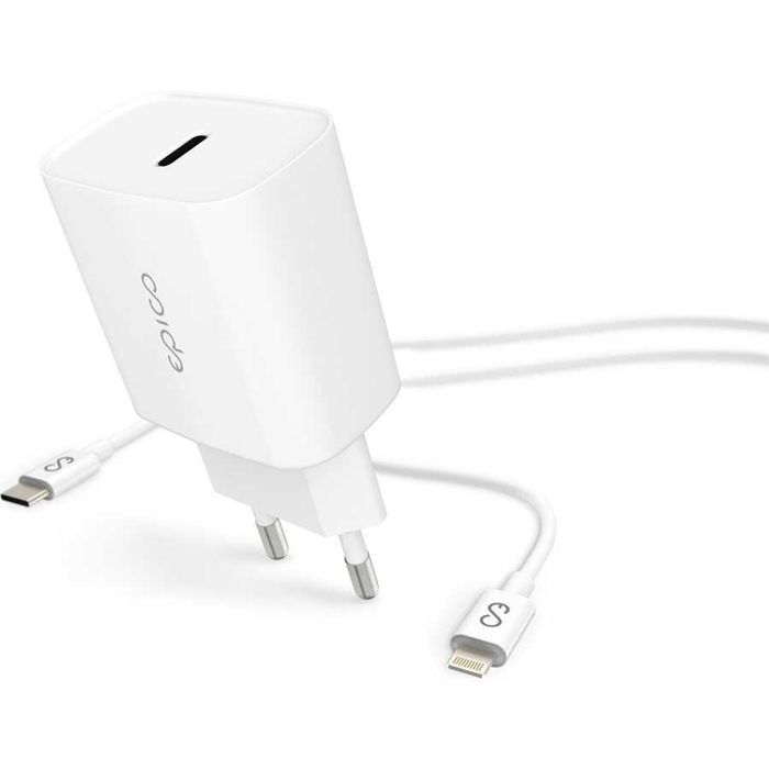Epico 20W PD Charger Bundle EU - White Зарядно с кабел за iPhone, iPad