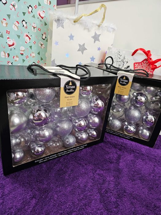 Globuri Argintii sticla 42 buc noi in cutie