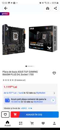 Vând placa de baza Asus tuf b660u plus d4