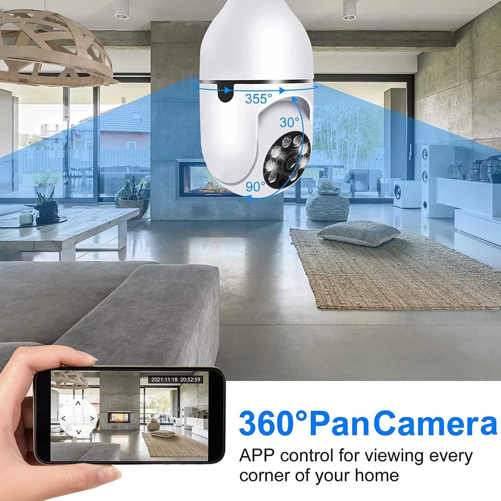 Camera de Supraveghere WIFI, Smart-Bulb PTZ, Tip Bec E27