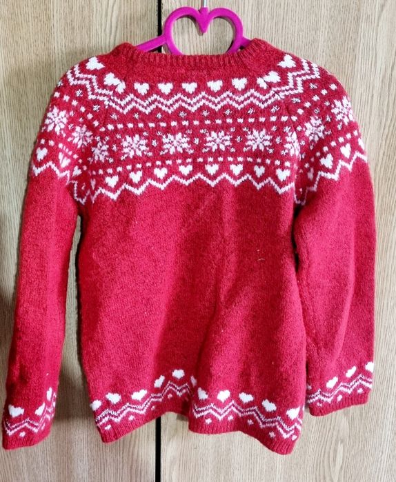 Pulover Rosu Motive Craciun fete 6-7 ani, 116-122 cm