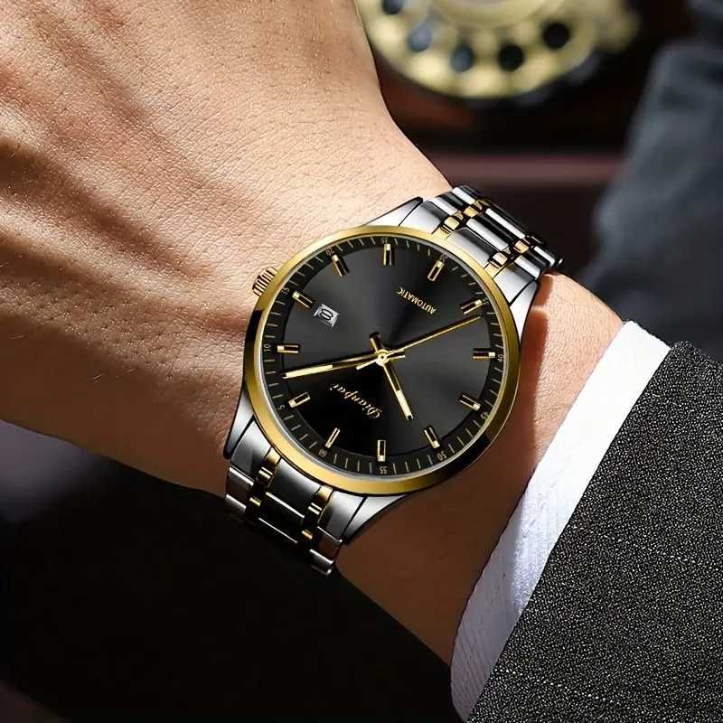 Механичен, Автоматичен, Класически златен часовник 18К Black/Gold !