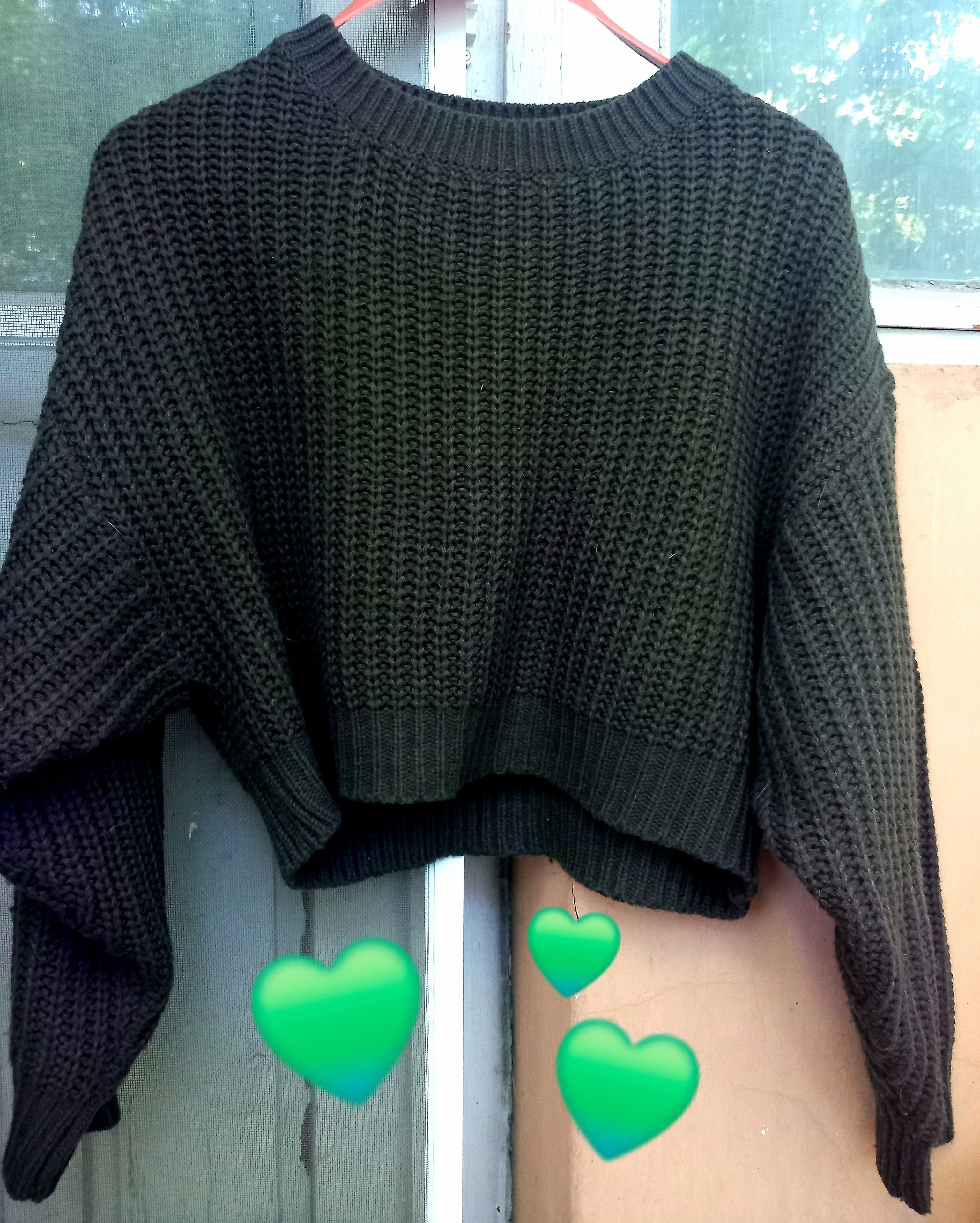 Къс пуловер дамски тъмно зелено shein