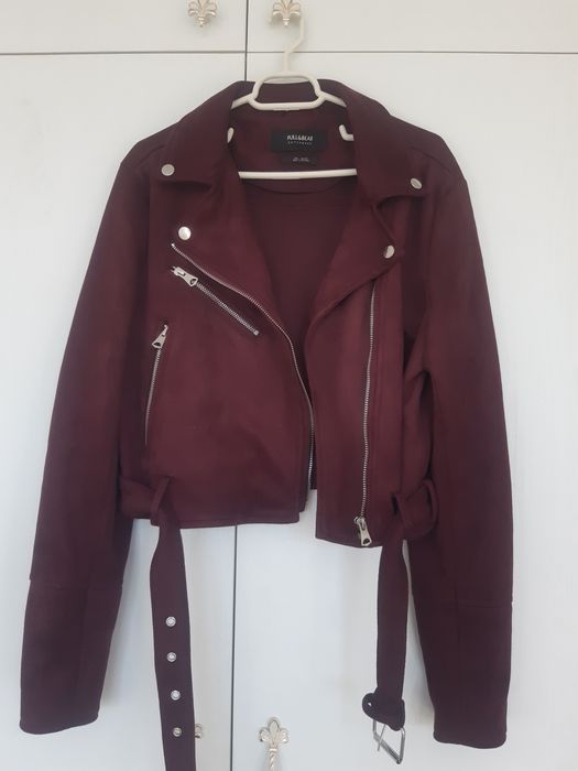 Jacheta  Pull and Bear burgundy biker/rock din material textil gros