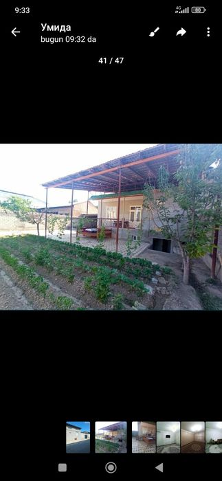 Ховли сотилади уч кахромон постидан 7 км кирганда 6 сотих 4 хона