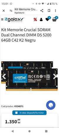 Kit Memorie Crucial Dual Channel DIMM D5 5200 64GB C42 K2 Negru