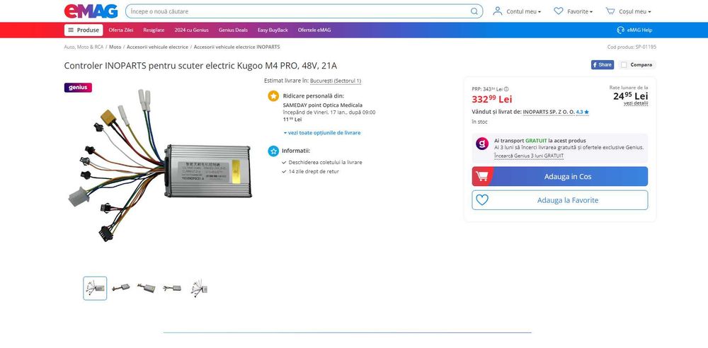 REDUS de la 330RON, Controler trotineta electrica 350W 36-48V