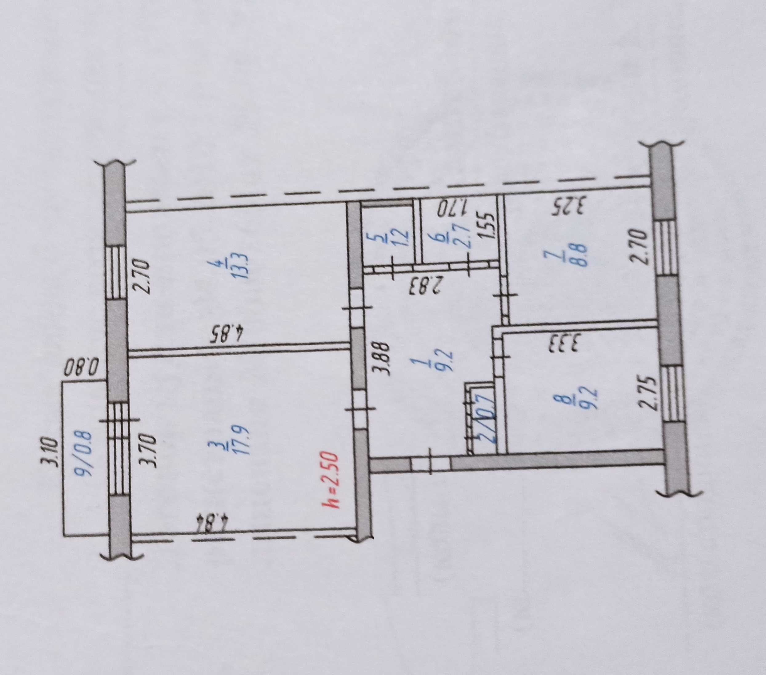 №1311 Продам 3 комнатную квартиру с квадратным коридором, Б.Момышұлы