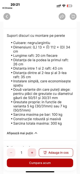 Suport Discuri Olimpice prindere pe perete, 50-51 mm noi nou