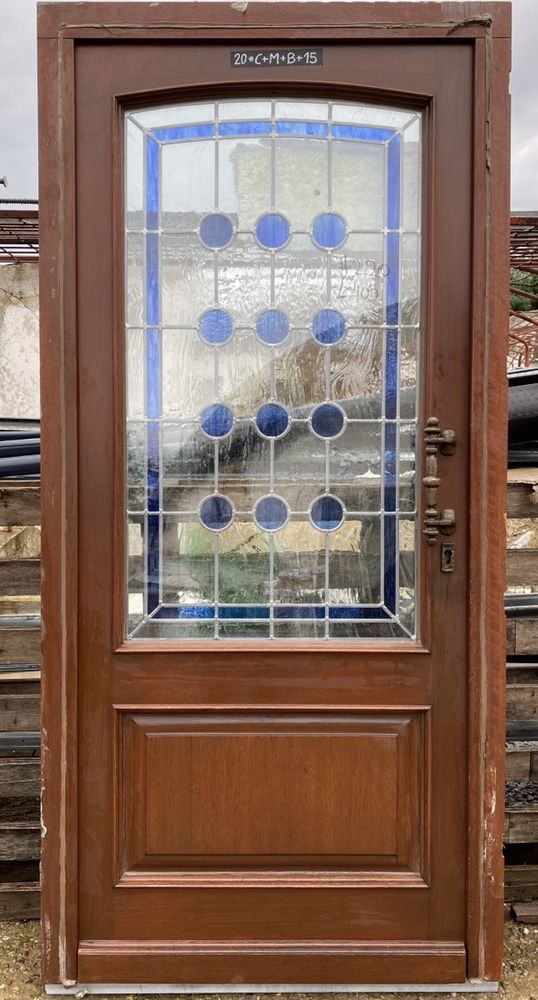 Usa casa vila firma intrare lemn geam vitraliu termopan H 220 x L 105
