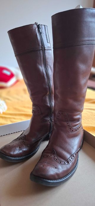 Cizme lungi din piele, maro, marimea 39