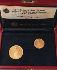 Set monede de aur, 22kt., San Marino, 1+2 scudi 1974. De excepție!