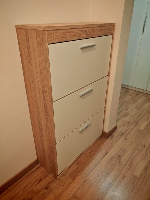 Pantofar BIRKELSE 3 compartimente/2 rânduri stejar deschis/alb