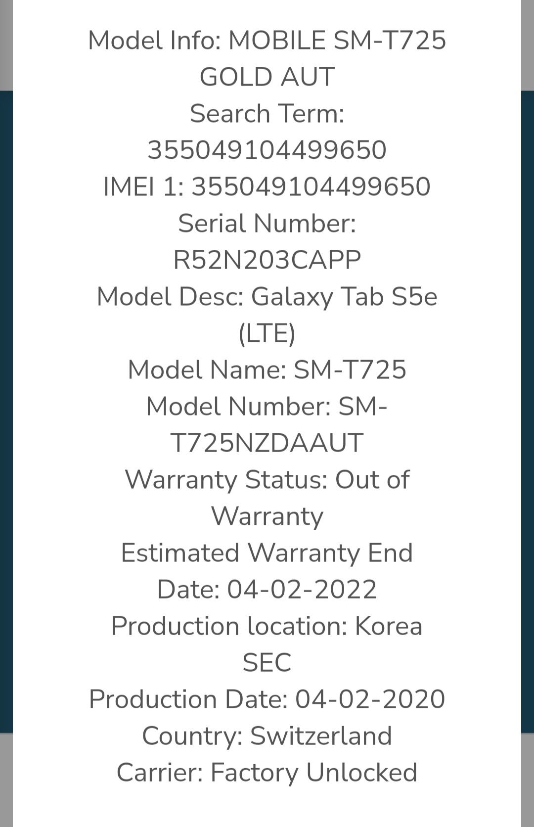Tableta Samsung Galaxy Tab S5e T725N 10.5” 64GB 4G-SIM Gold Rose