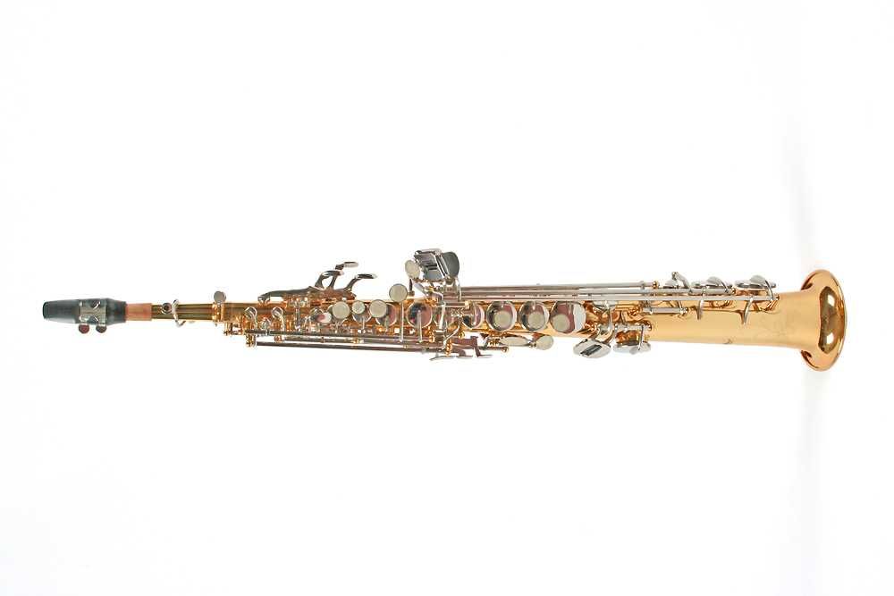 Saxofon sopran Bb auriu cu argintiu lacuit tot set complet NOU