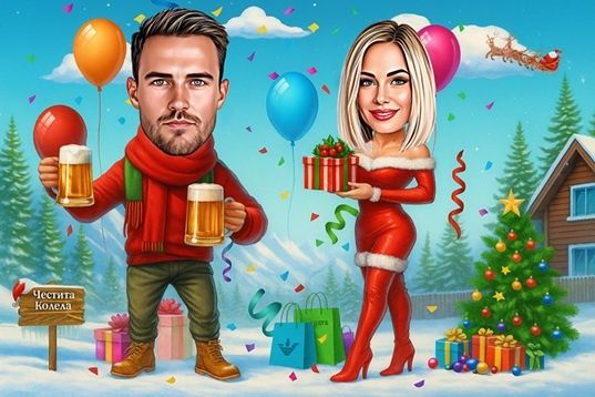 Карикатура по снимка за Коледа! Уникален подарък за любим човек!