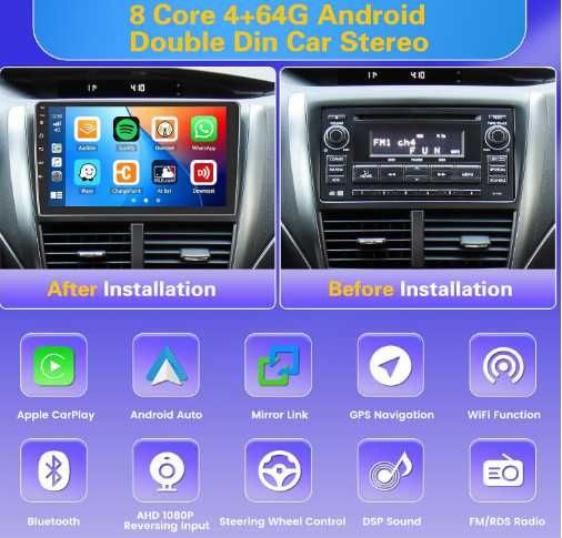 FULUKU мултимедия за кола, 4+64GB, Android 13, Carplay/Android Auto