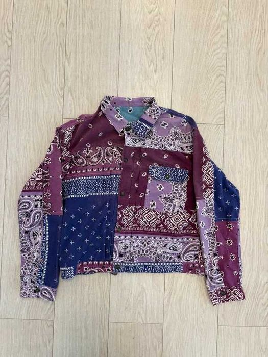 Kapital Reversible Bandana 1st Flannel Button Up Jacket Purple Sax