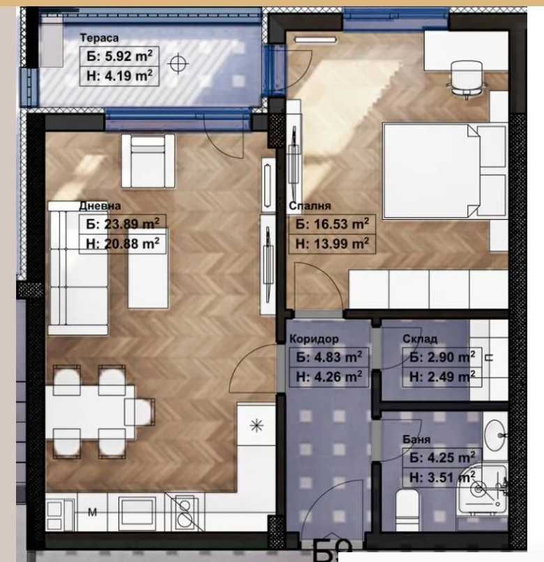 Продава се Двустаен апартамент в София, Връбница 1 - 64 кв.м за 1796 €/кв.м - Снимка #1