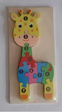 Puzzle lemn 3D Montessori, Girafa cu cifre, 10 piese
