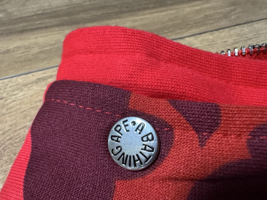 НОВО! Bape Camo Shark Wide Full Zip Double Hoodie Red суичер