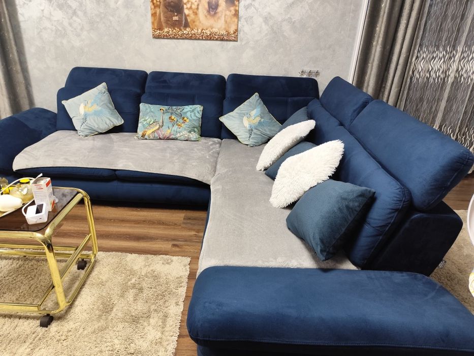 Colțar catifea bleu extensibil