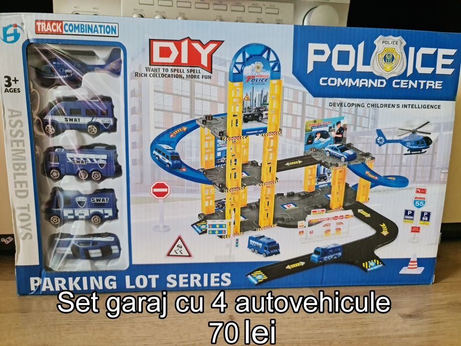 Set Garaj supraetajat cu 4 autovehicule si 1 elicopter
