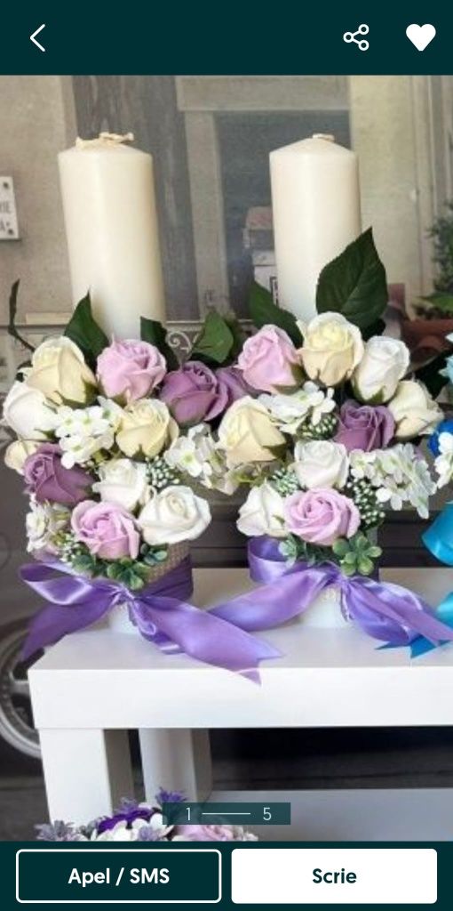 Lumânări Botez,aranjamente, Nuntii,,flori,artificiale,sapun