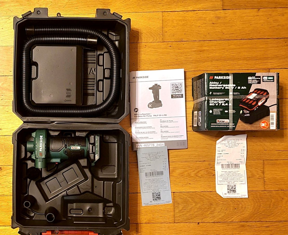 Parkside :Въздушна помпа 20v, перфоратор 12v 170лв батерии 12v