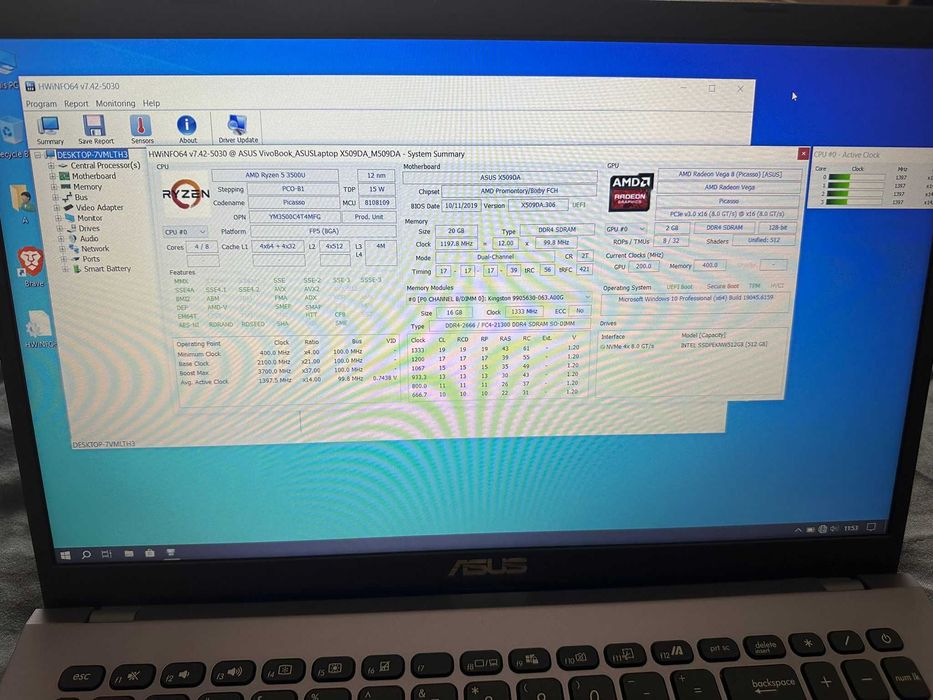 Laptop ASUS AMD Ryzen 5 cu 4 nuclee 20 GB Ram SSD 512 GB Baterie 4 5H