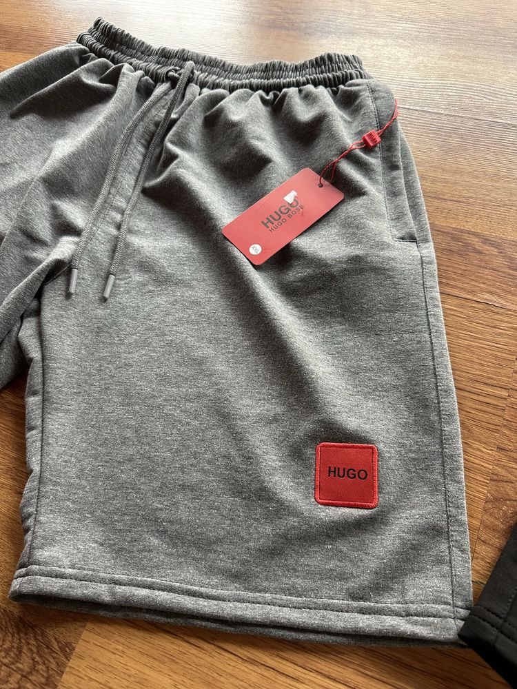 Мъжки,памучни,къси панталонки Hugo BOSS в сиво и черно,БАТАЛ