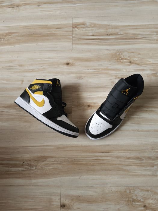 Оригинални мъжки кецове Nike Air Jordan 1 Mid White Pollen Black
