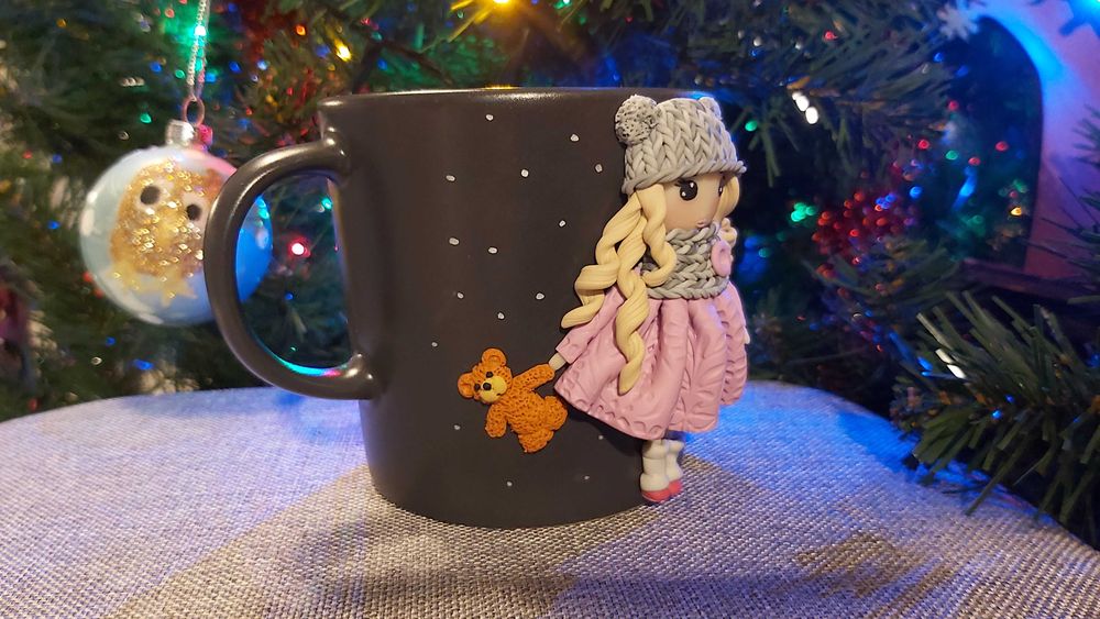 Cadou Craciun pentru sotie iubita cana papusa handmade