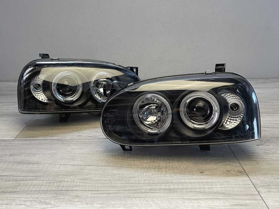 Faruri VW Golf 3 Angel Eyes look negru cu lupa NOU