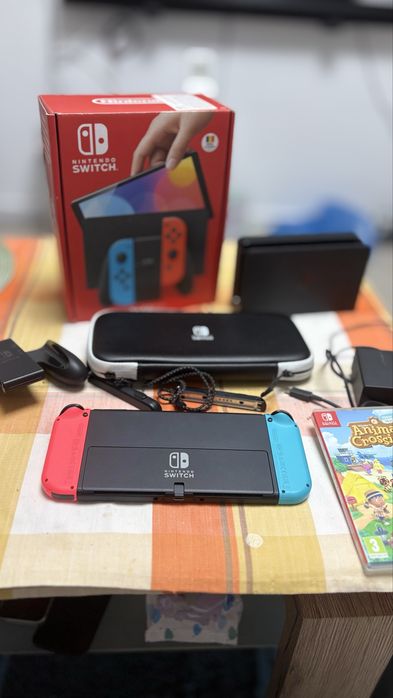 Nintendo Switch Oled+Joc+Card-Pachet Complet-Ca NOU-Cutie-Husa-Super
