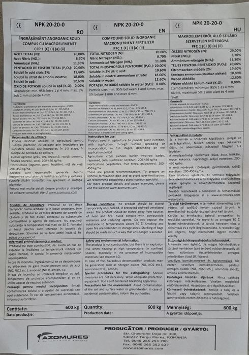 Complex NPK AzoMures 20-20-0, Complex LAT Austria 20 20 0