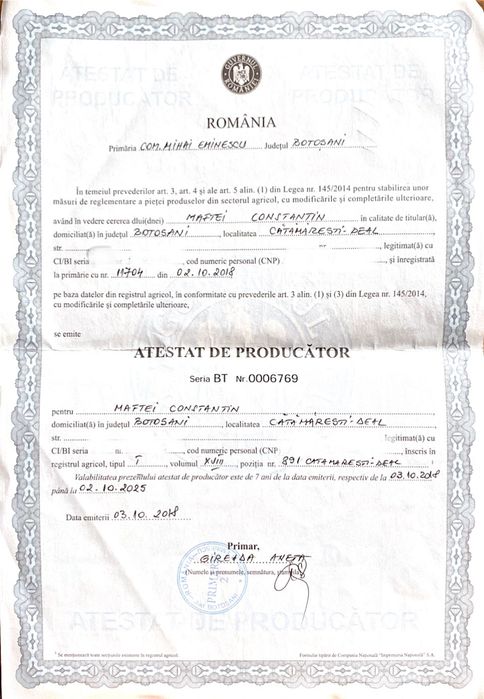 Pomi Fructiferi și Vita de Vie Producator Autorizat