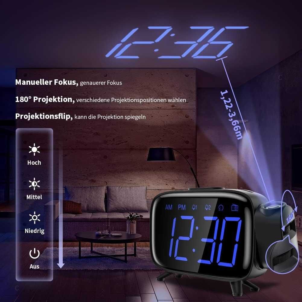 ELEHOT Прожекционен цифров будилник с въртяща се на 180° проекция